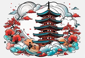 2 children playing together in japanese clouds tattoo idea
