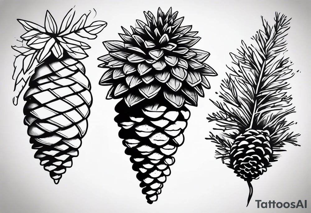 Upside down pine cone with trees on top tattoo idea