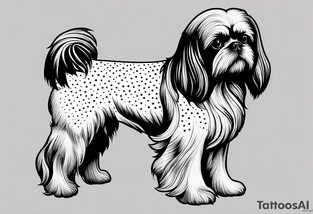 Design a small outline tattoo of a Shih Tzu with long hair flowing, capturing its adorable and regal presence. tattoo idea