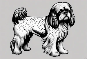 Design a small outline tattoo of a Shih Tzu with long hair flowing, capturing its adorable and regal presence. tattoo idea