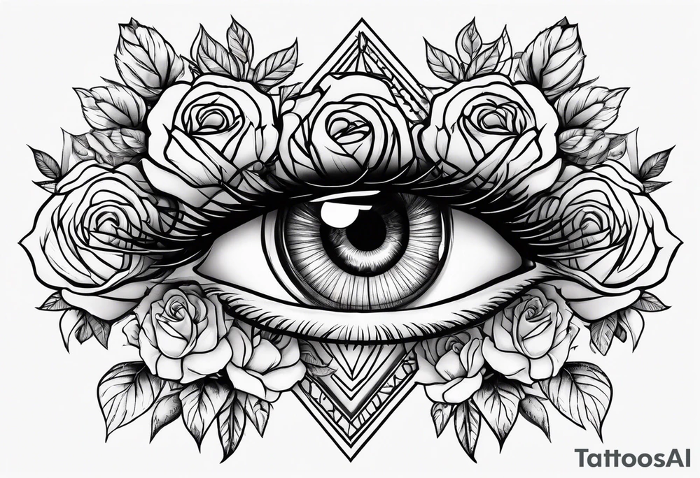 eye with roses around tattoo idea