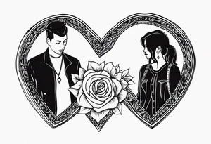 necklace heart locket with two human shadows tattoo idea