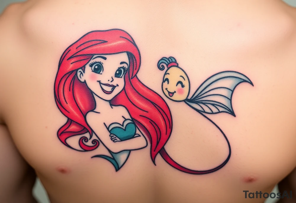 Ariel and Bell from beaty and the beast standing next to each other, smilling tattoo idea