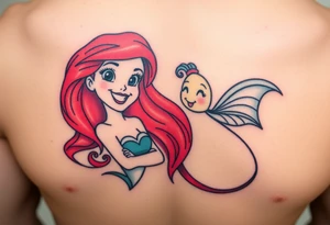 Ariel and Bell from beaty and the beast standing next to each other, smilling tattoo idea