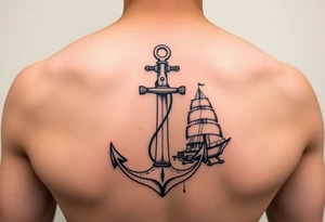 bold man with anchor and yacht tattoo idea