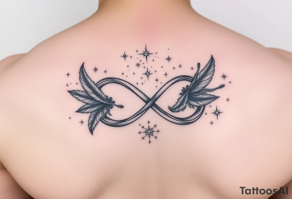 infinity symbol woven with floating feathers and stardust tattoo idea infinity symbol woven with floating feathers and stardust tattoo idea