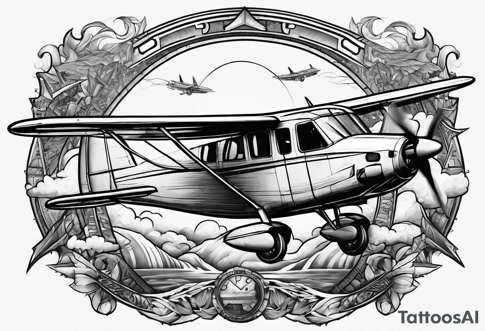sketch of adventure plane in perspective from the bottom tattoo idea
