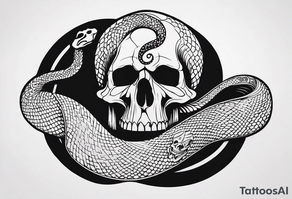 Aggresive Snake with skull, also the design must be vertical. Also, the desing must be minimalistic not saturated. Remember the vertical proportion of the design. tattoo idea