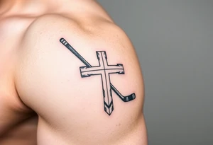 Realistic hockey stick made as a cross tattoo idea