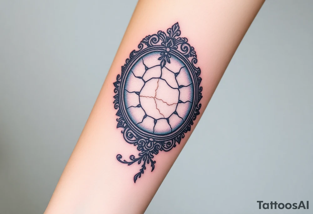 hand held cracked mirror tattoo idea