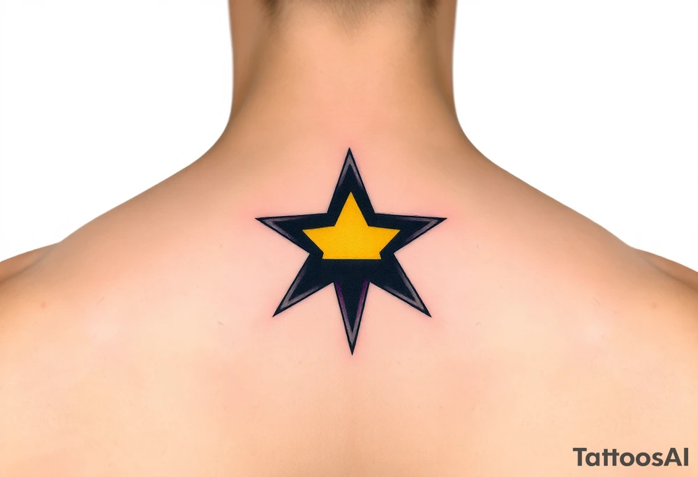 Minimalist star tattoo with nonbinary flag colors (yellow, white, purple, black), clean line art, transparent background. tattoo idea