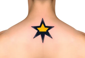 Minimalist star tattoo with nonbinary flag colors (yellow, white, purple, black), clean line art, transparent background. tattoo idea