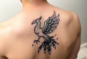 magnificent phoenix rising from golden flames with trailing embers tattoo idea