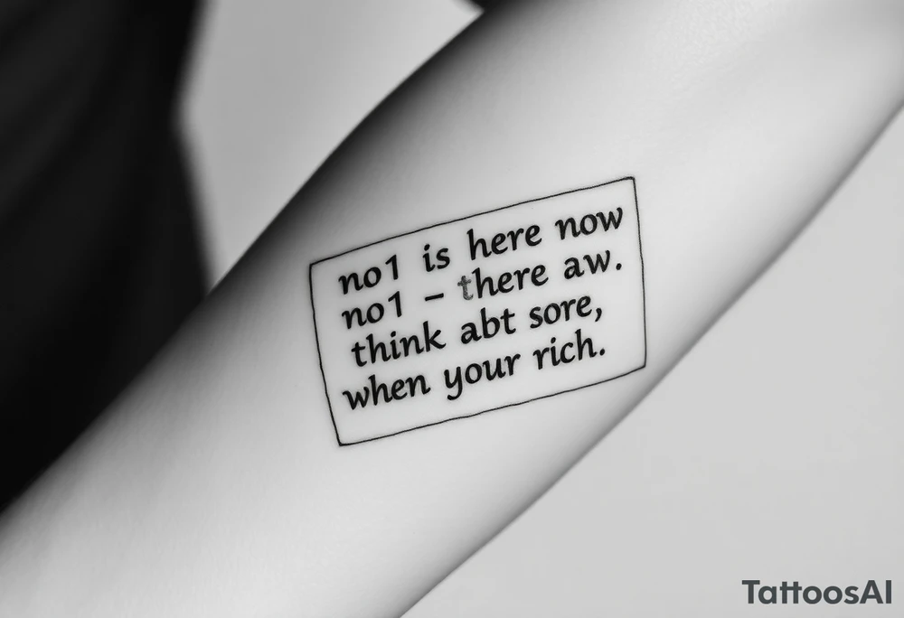 a piece of paper saying “no1 is here now think abt it when your rich” tattoo idea