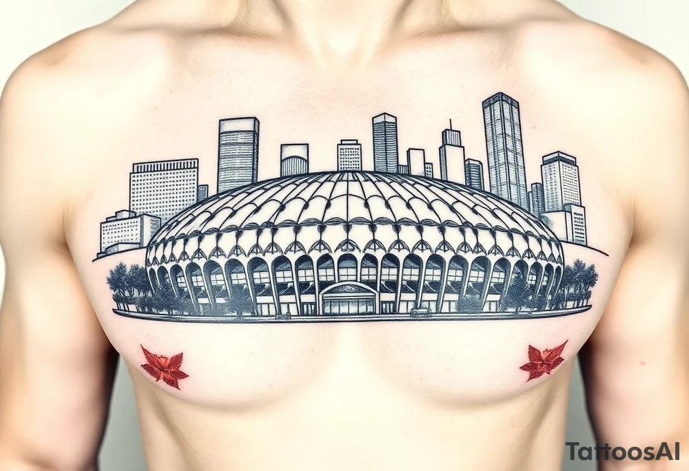 Astrodome in front of Houston skyline tattoo idea