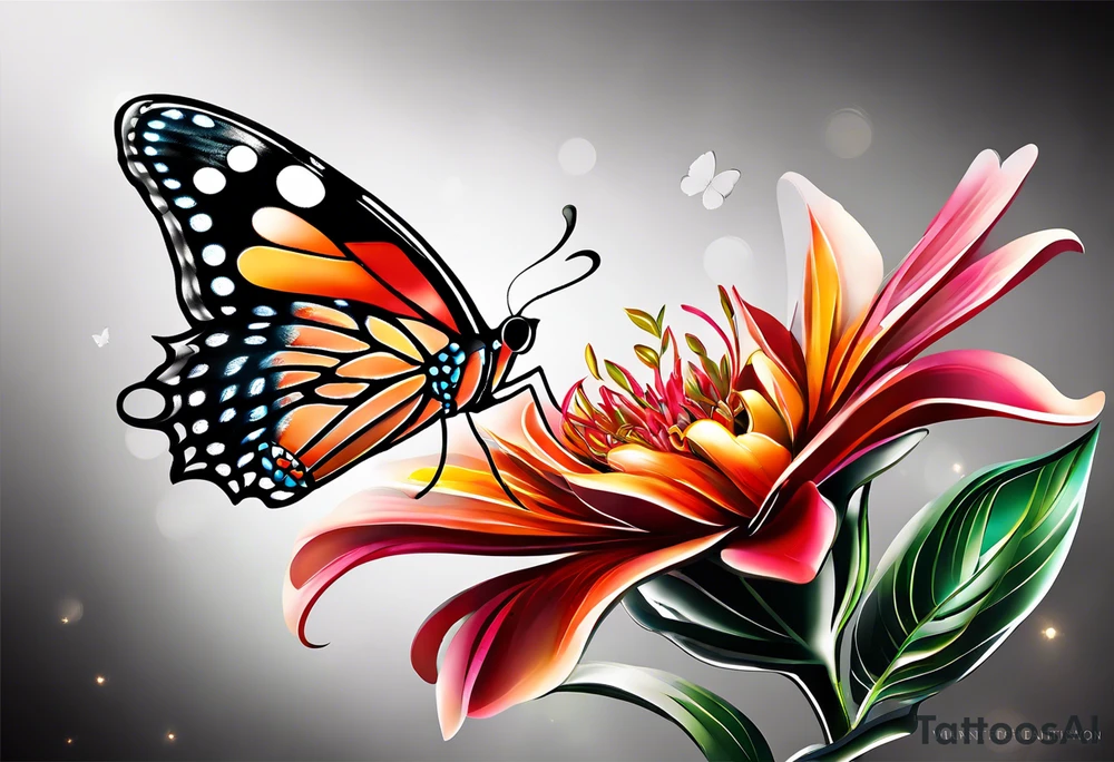 Butterfly: “A vibrant butterfly with colorful wings, resting on a flower, showcasing transformation and beauty.” tattoo idea