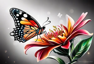 Butterfly: “A vibrant butterfly with colorful wings, resting on a flower, showcasing transformation and beauty.” tattoo idea