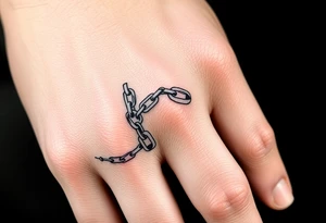 Chains wrapped on thumb and pointer finger connecting together on the hands tattoo idea