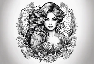 mermaid in line art american tattoo vintage style full body tattoo idea