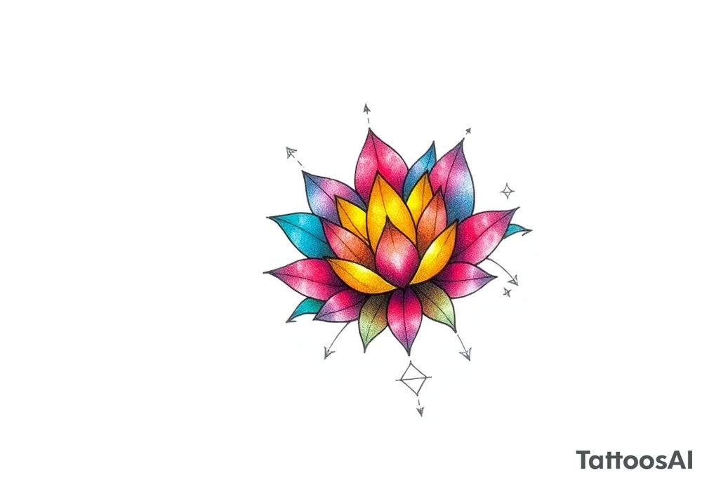 small colorful celestial with lotus flower tattoo idea