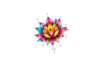 small colorful celestial with lotus flower tattoo idea