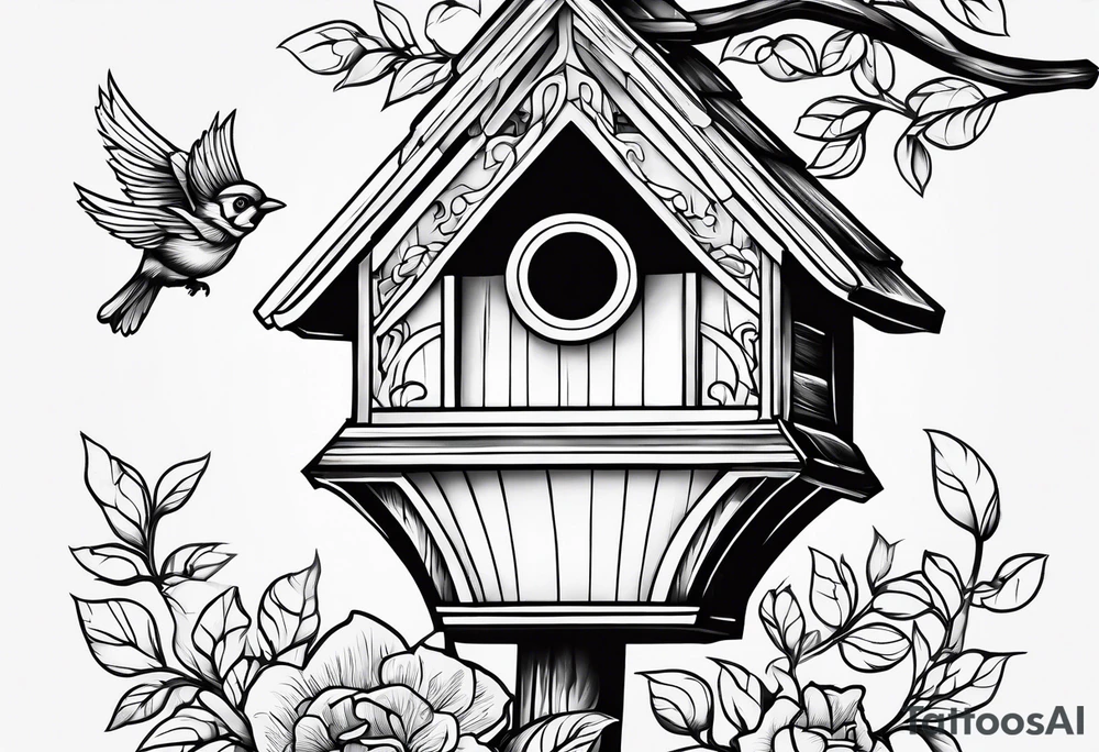 Outline of a birdhouse tattoo idea