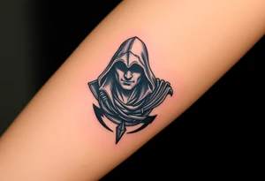 Assassins Creed with Ezio hooded character, no words tattoo idea
