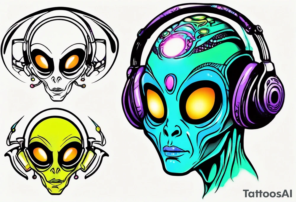 An alien DJ with a glowing third eye tattoo idea