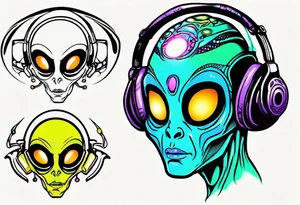 An alien DJ with a glowing third eye tattoo idea