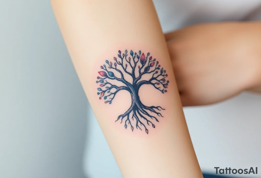 mystical tree of life with cosmic roots and celestial branches tattoo idea