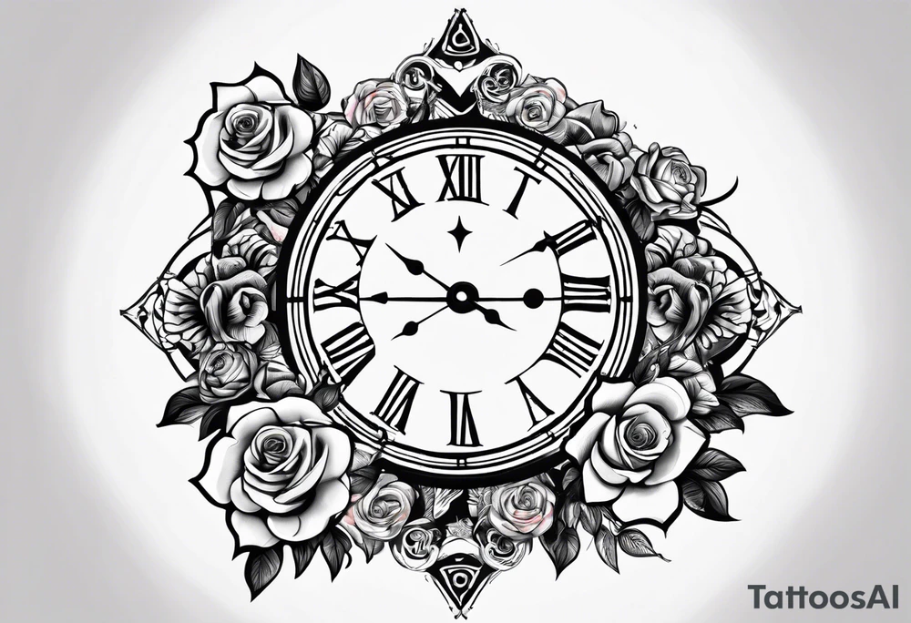 I want a design to print on t-shirts. The design is an hourglass with a wristwatch in the middle with Amazigh numbers, and this watch is surrounded by planets and Ashulk roses,
tattoo for all arms. tattoo idea