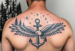Father time and the Keeper of the stars with a Forest backround, a hidden anchor, and 
Canadian Air force eagle tattoo idea