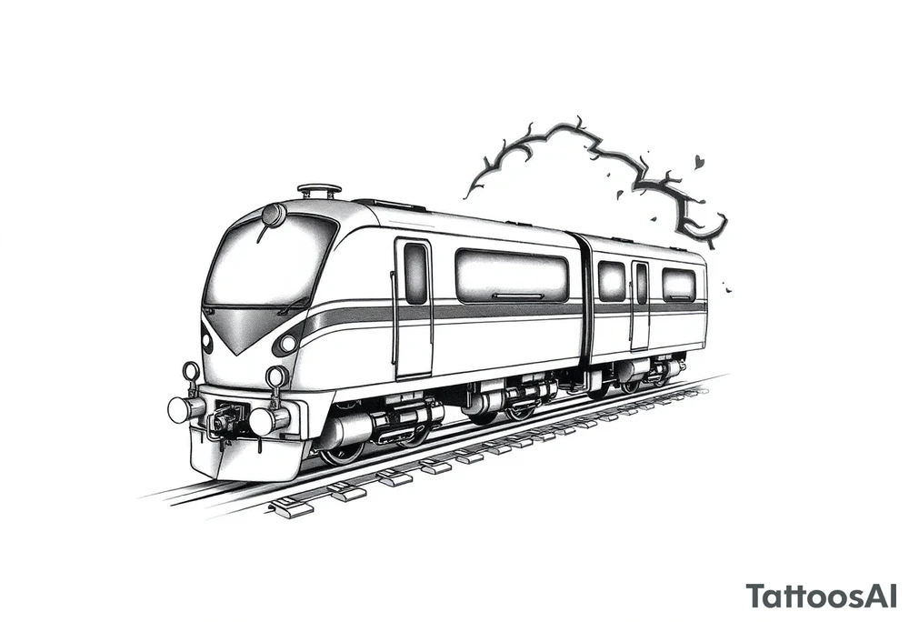 A modern train with carriages in the shape of a heart tattoo idea