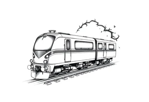 A modern train with carriages in the shape of a heart tattoo idea