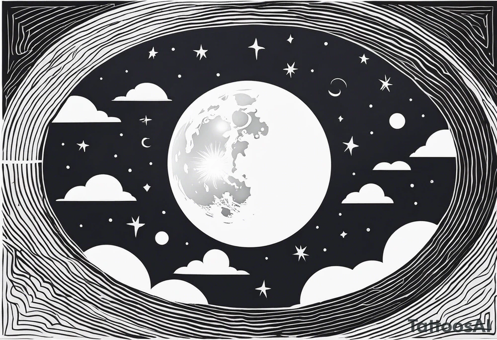 Picture of the night sky with moon in a circle frame tattoo idea