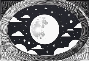 Picture of the night sky with moon in a circle frame tattoo idea