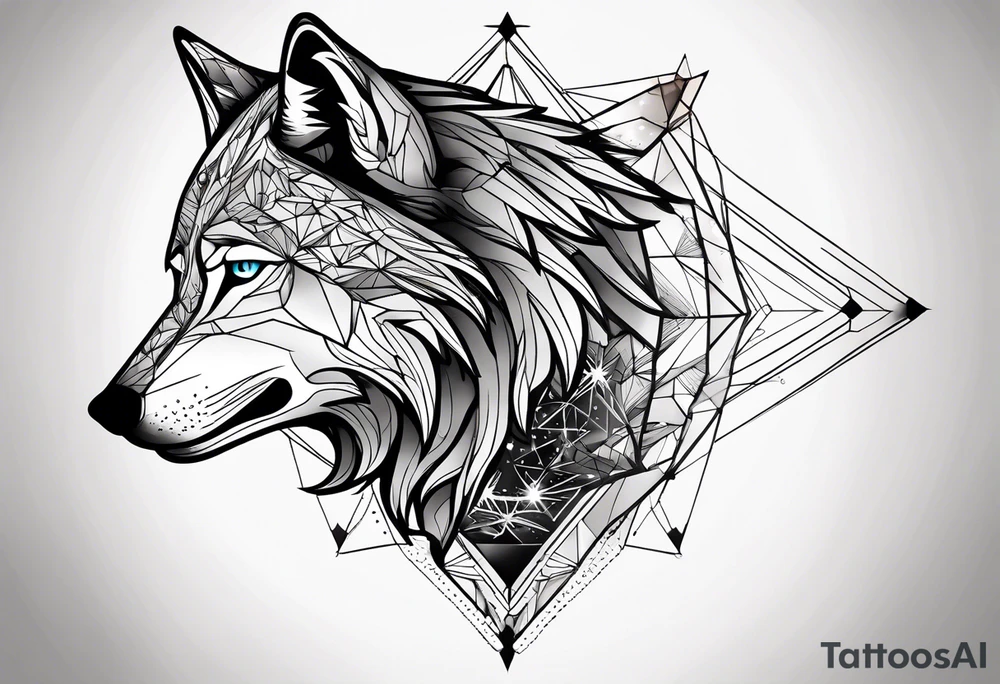 Constellation, animal wolf, géométric tattoo idea