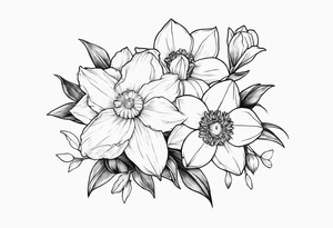 Dainty Bouquet Held together with a bow:
DAFFODIL
JONQUIL
ASTER
MORNING GLORY tattoo idea