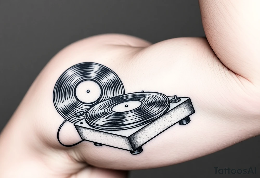 vinyl records and vinyl record player as an expression of love for house music tattoo idea