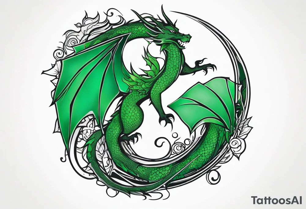 Moon fairy green dragon tattoo idea