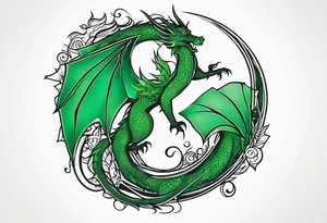 Moon fairy green dragon tattoo idea