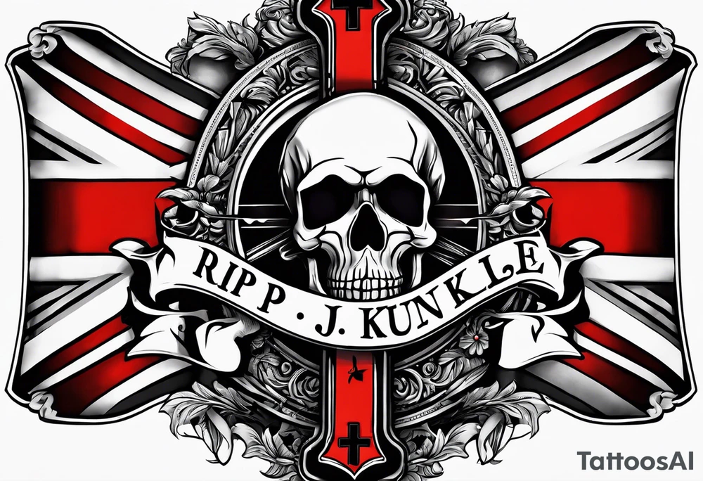 a cool cross with a banner rapped around it and the words RIP Robert J Kunkle on the banner tattoo idea