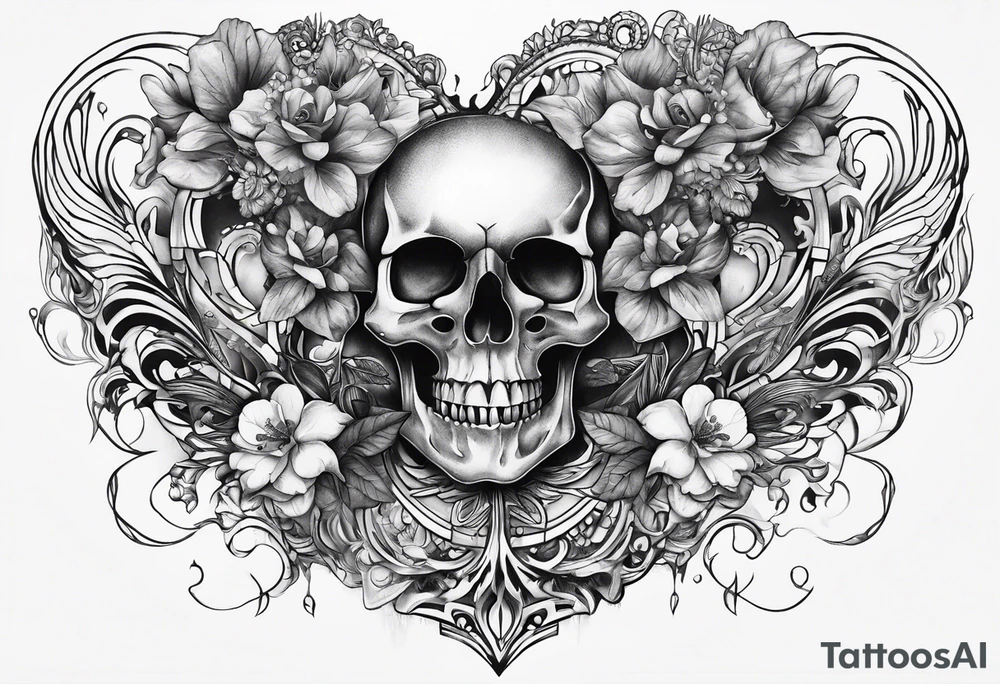 visceral heart fusioned with skull
half heart half skull tattoo idea