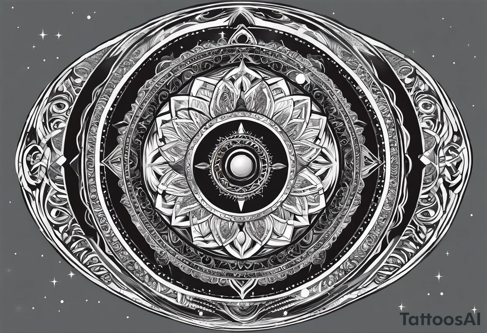 I want the sleeve to be about time space continuum, purpose, desire and ambition linked to it. I want the concept to me about how Miniscule we are in this universe but how we feel big and lose perspective and a sense of purpose. I also want Shiva to be added to the tattoo as shiva is considered the destroyer which scientifically goes back to big bang. SO create a tattoo for me in geometric design for my whole right arm tattoo idea
