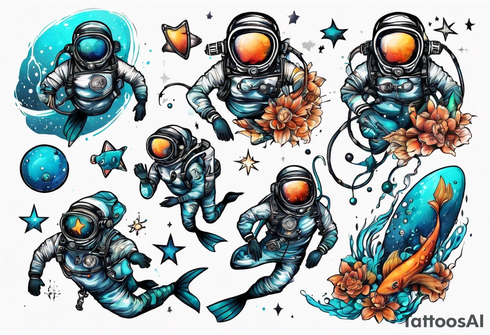 scuba diver in space tattoo idea