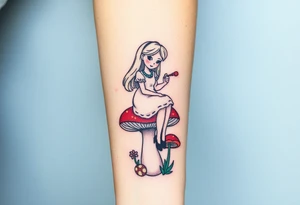 Alice in wonderland sitting on the mushroom with the hookah tattoo idea