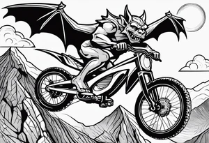 gargoyle riding a full suspension mountain bike with a shadow no background tattoo idea