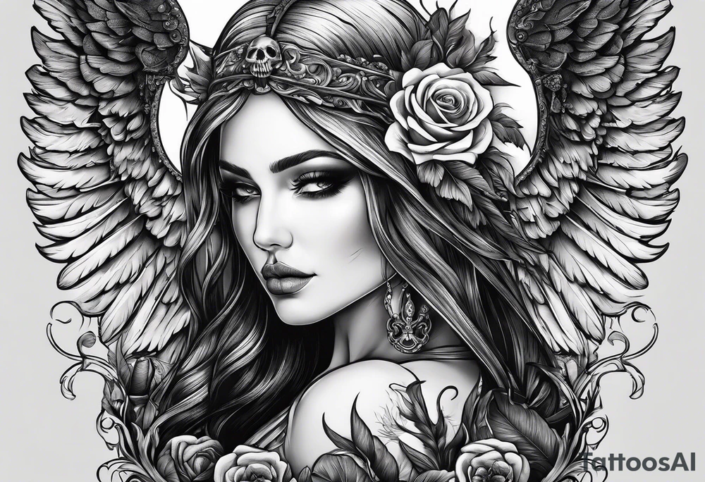 angel of death with a skull head tattoo idea