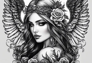 angel of death with a skull head tattoo idea