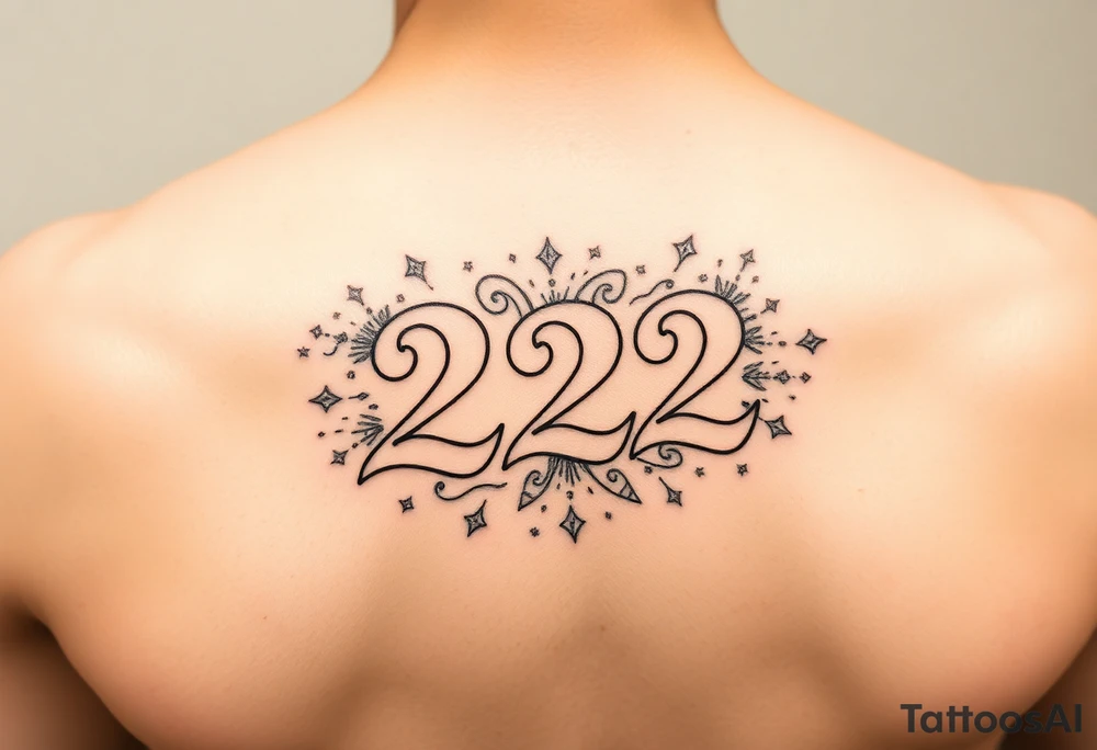 Bold 222 surrounded with love and stardust and vibration tattoo idea